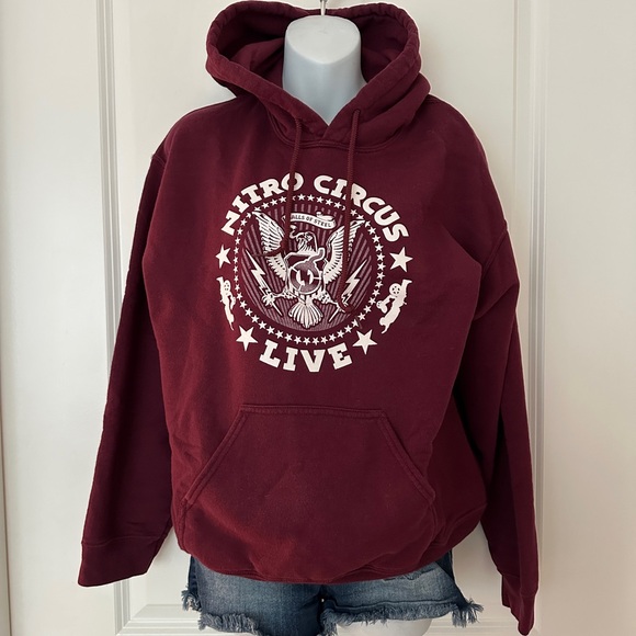 Nitro Circus Other - Nitro Circus Motocross Live Tour Merch Burgundy Maroon Hoodie Medium